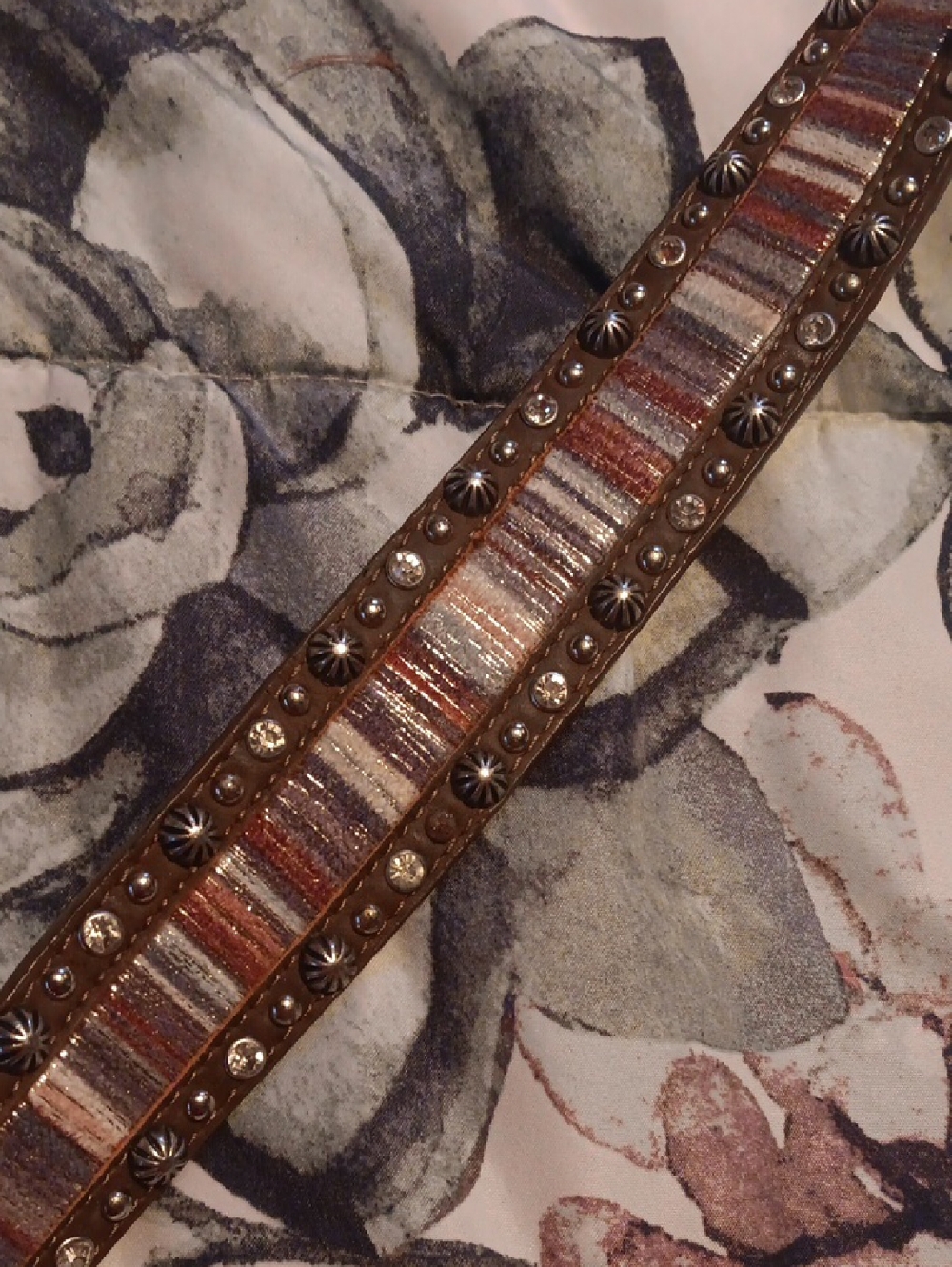 Embellished Multicolor Stripe Leather Belt